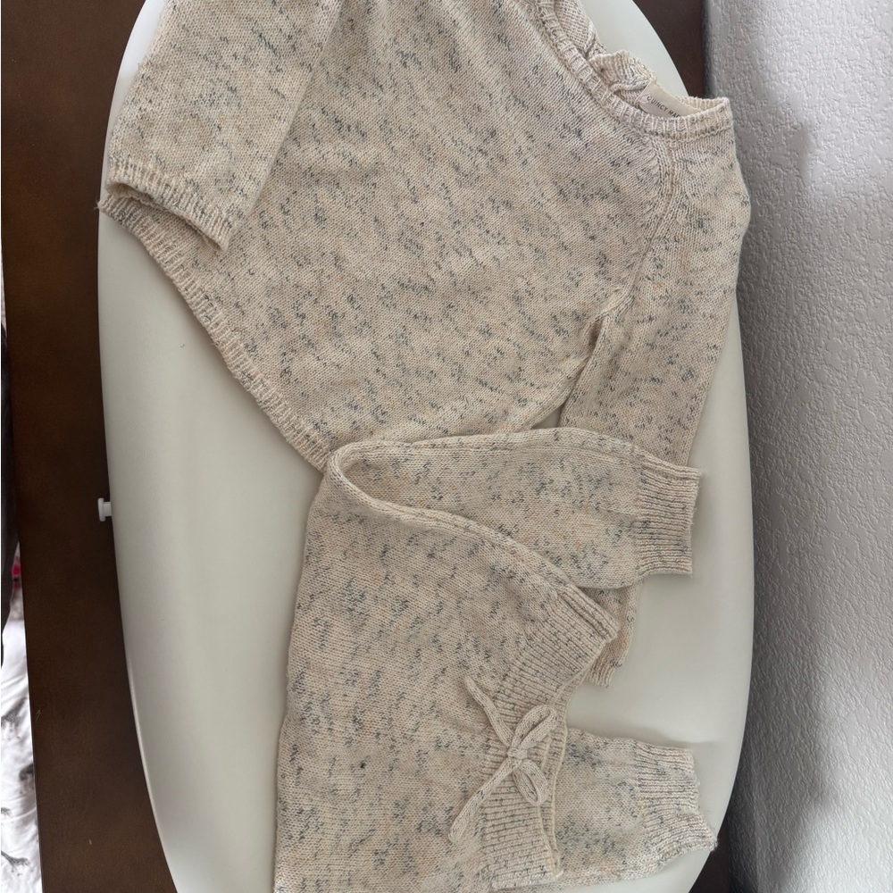 Quincy Mae Marled Cream & Gray Kids Crewneck Set